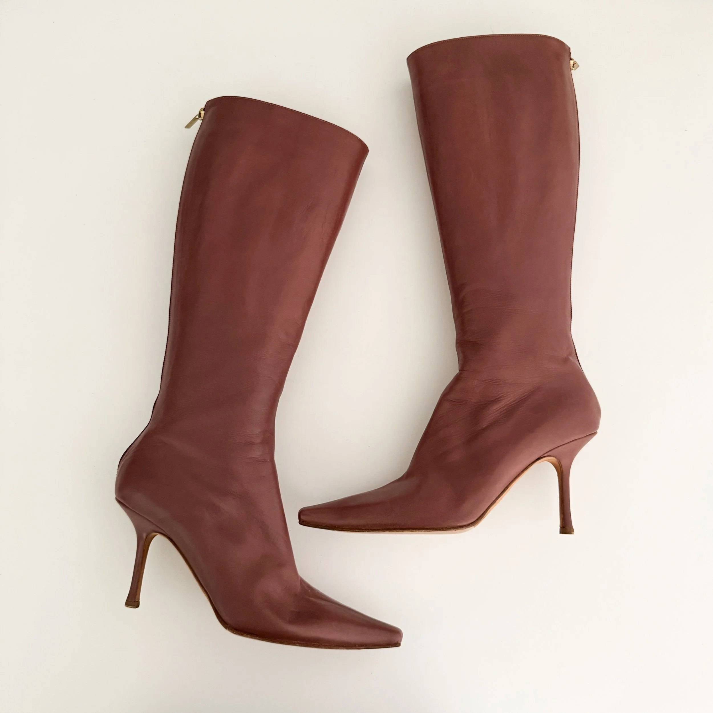 Jimmy Choo Classic Black Italian Leather Knee High Boot Heels (IT